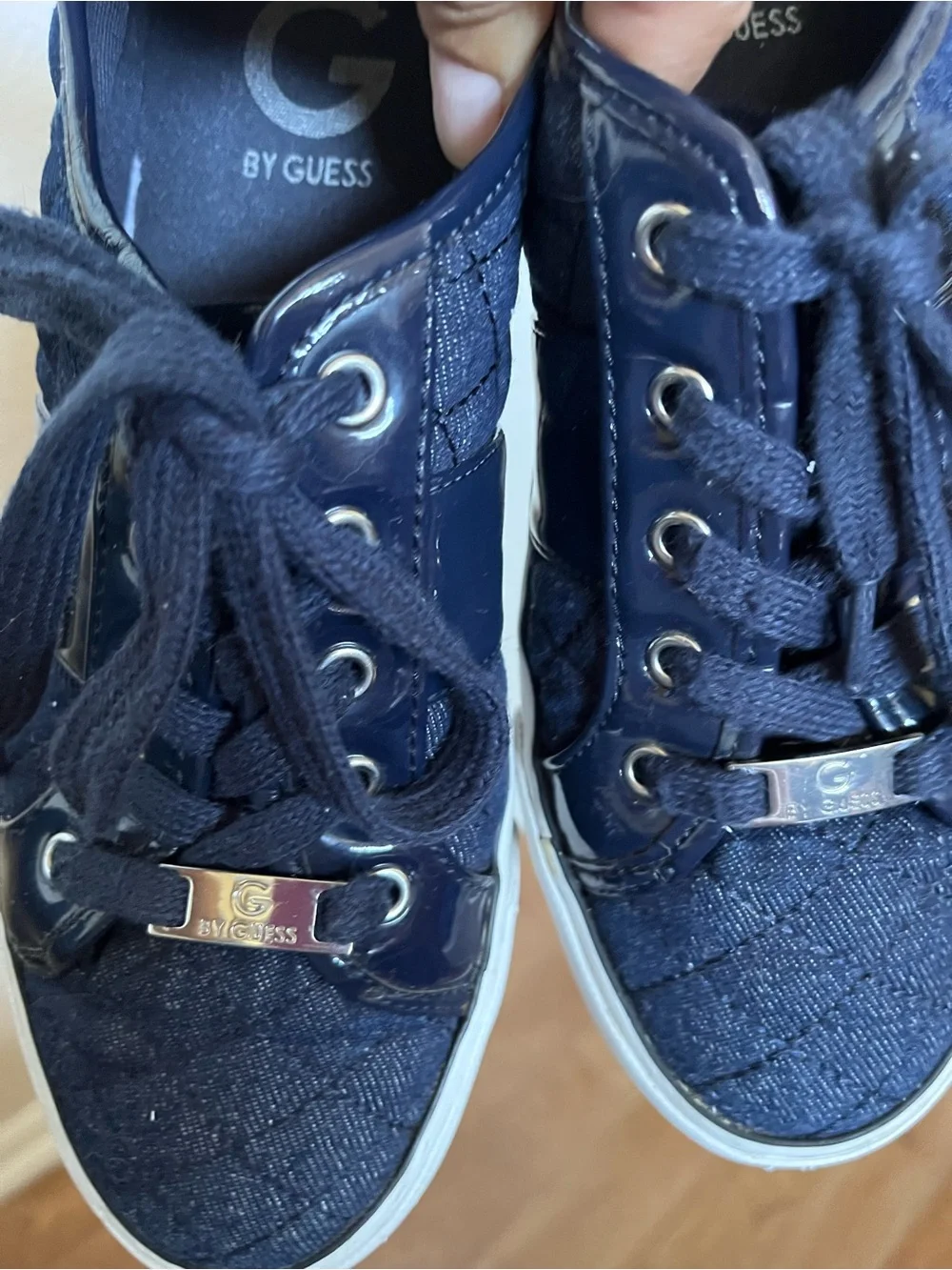 G by Guess Navy Quilted Lace-Up Sneakers with Silver Hardware - Size 7.5M